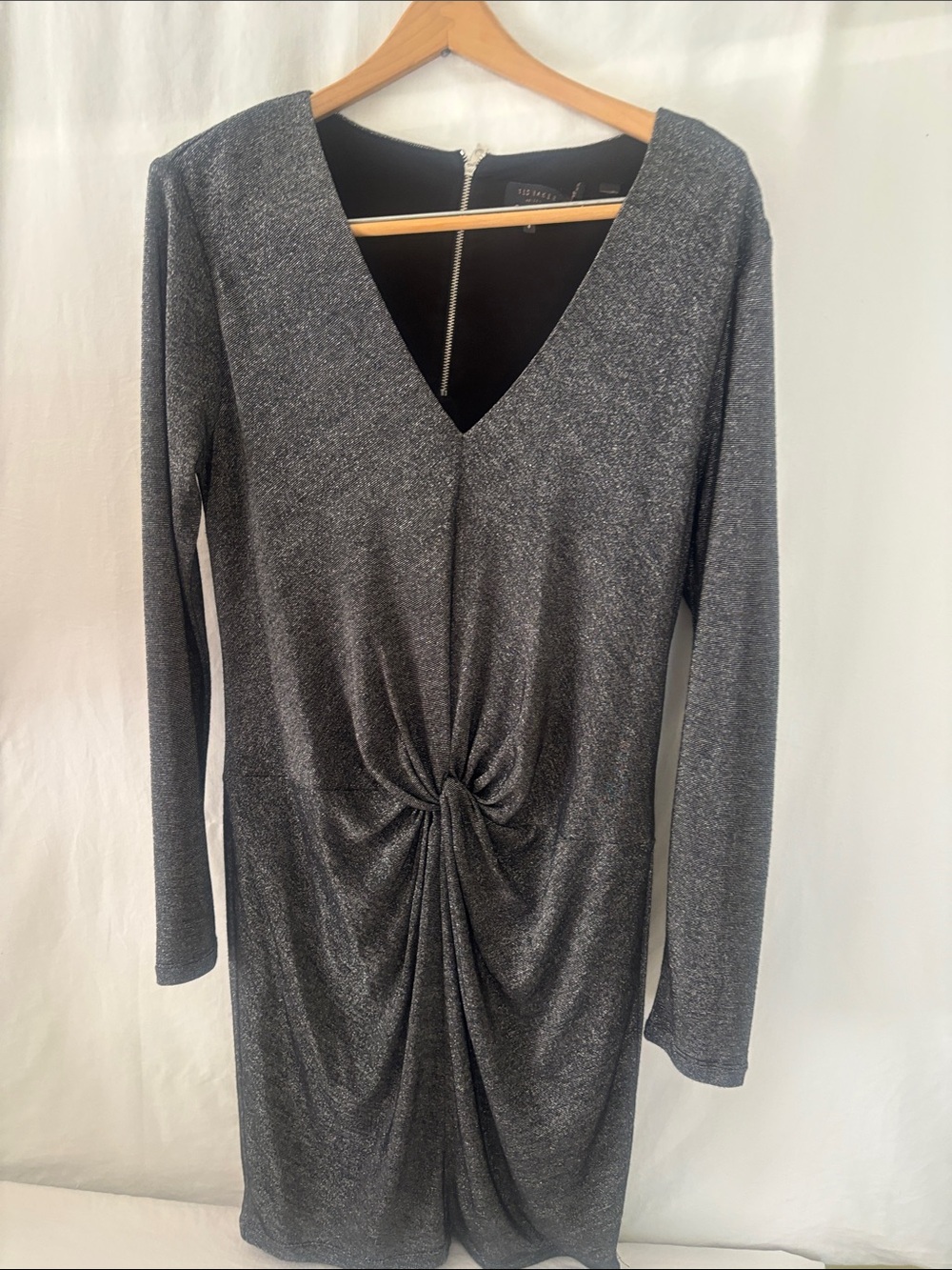Sparkle Twist-Front Long Sleeve V-Neck Dress